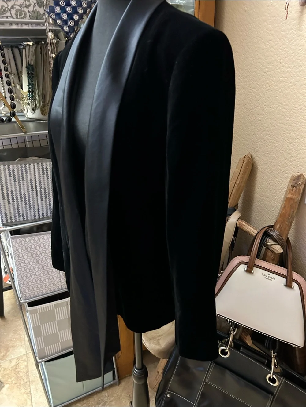Talbots Black Velvet Tie-Front Blazer with Satin Shawl Collar